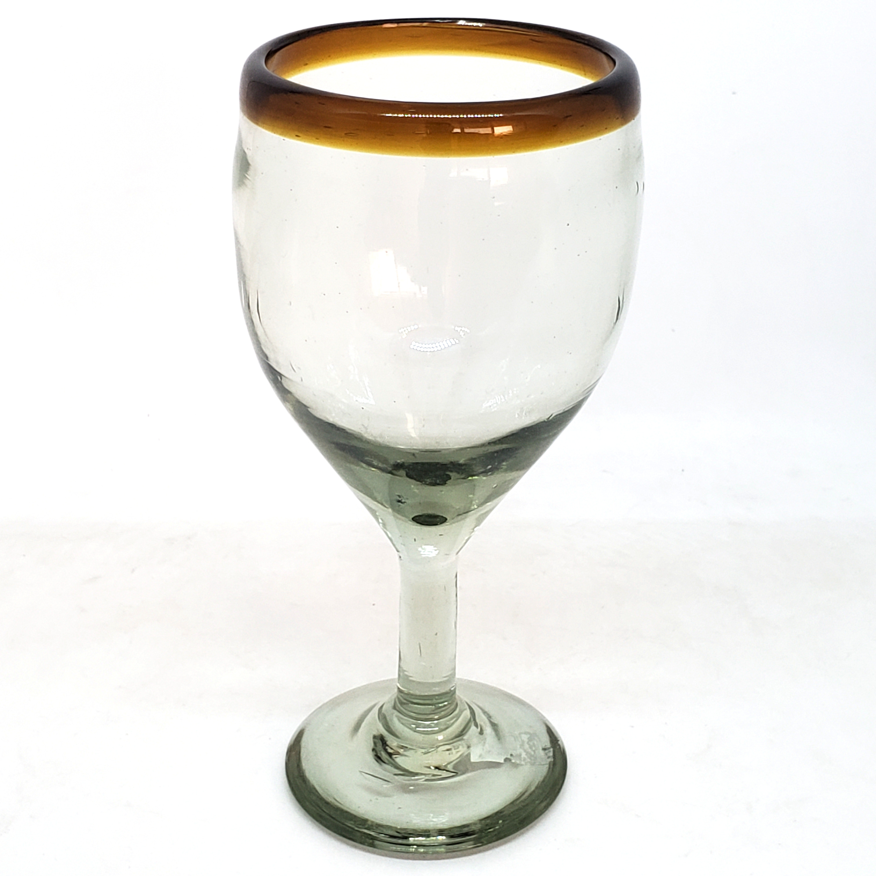 MEXICAN GLASSWARE / Amber Rim 13 oz Wine Glasses (set of 6) / Capture the bouquet of fine red wine with these wine glasses bordered with a bright, amber rim.